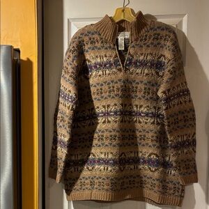 Jones New York Tan and Blue Knit wool  Sweater - Woman’s Ski